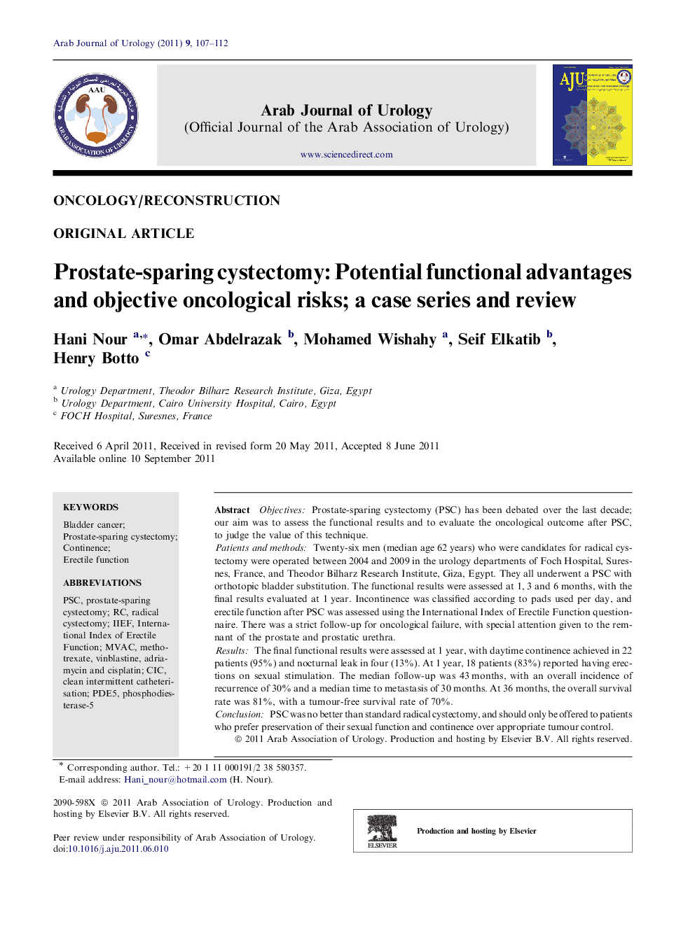 Prostate-sparing cystectomy: Potential functional advantages and objective oncological risks; a case series and review