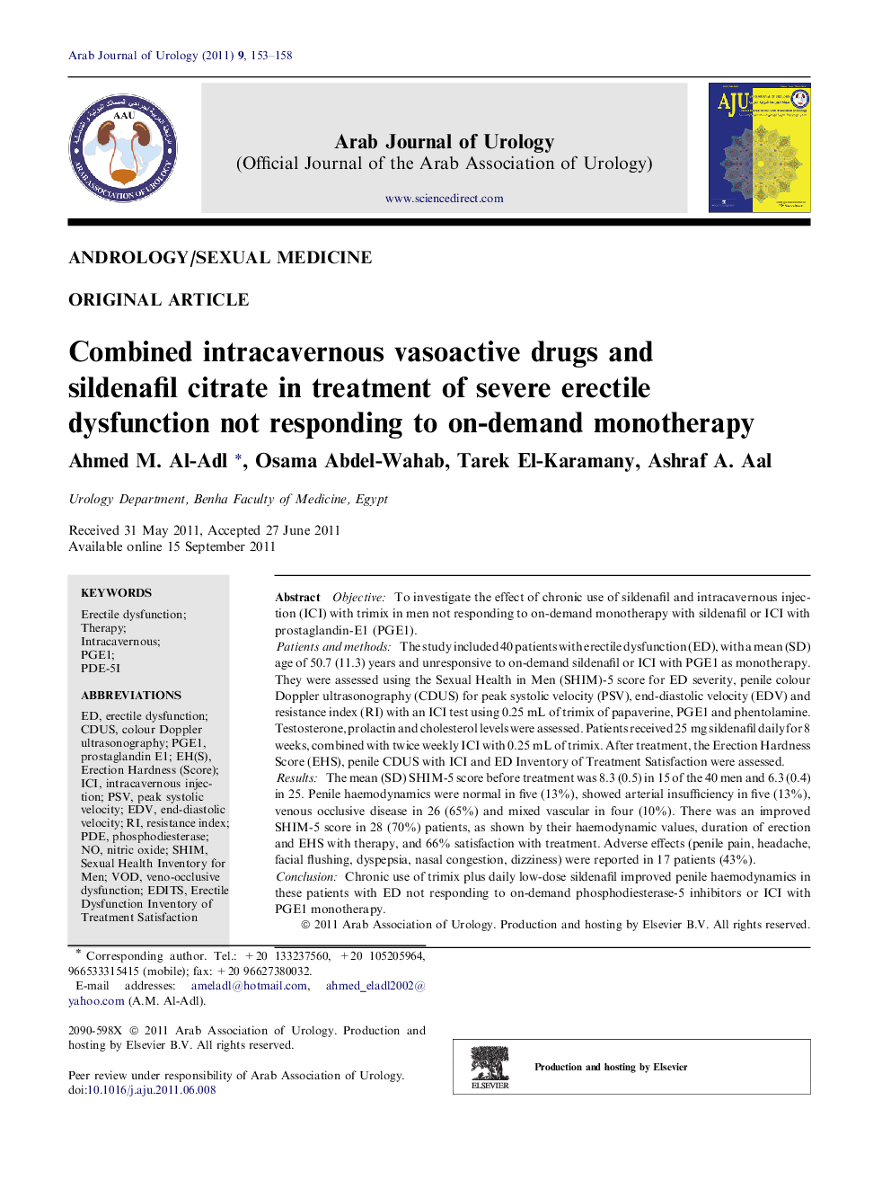 Combined intracavernous vasoactive drugs and sildenafil citrate in treatment of severe erectile dysfunction not responding to on-demand monotherapy