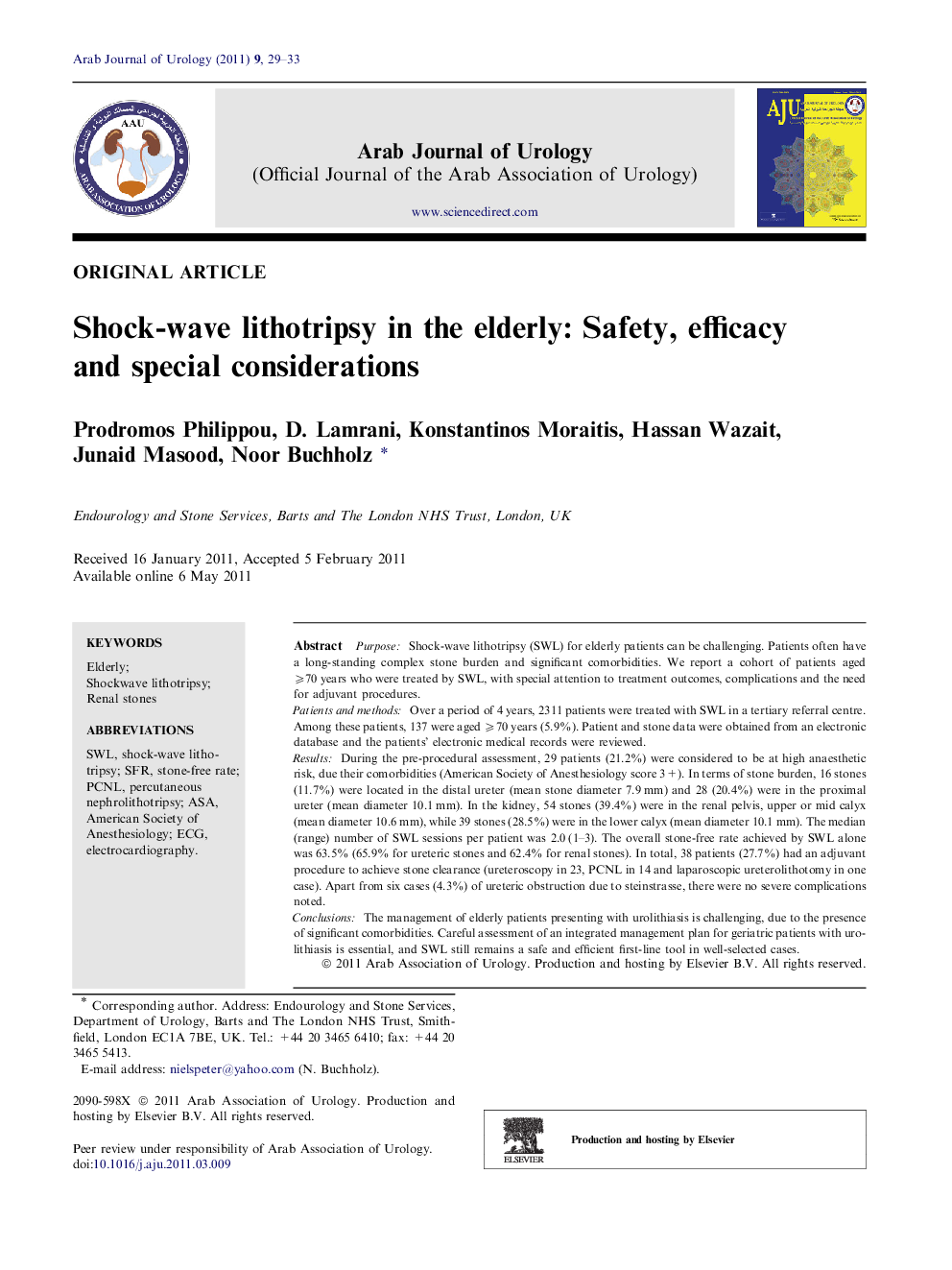 Shock-wave lithotripsy in the elderly: Safety, efficacy and special considerations