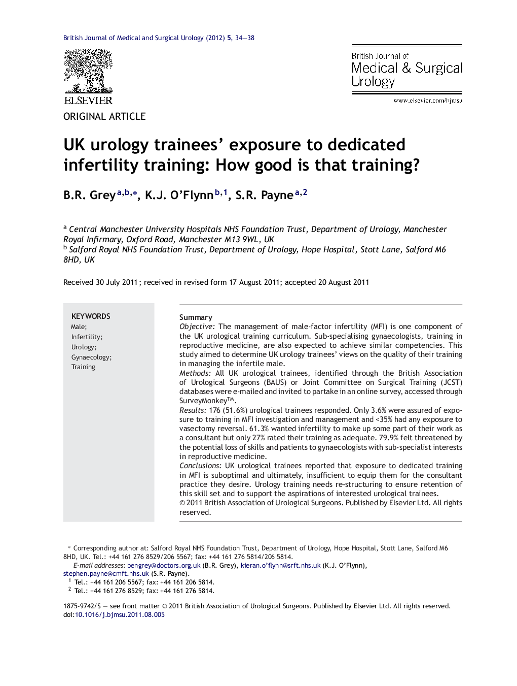 UK urology trainees’ exposure to dedicated infertility training: How good is that training?