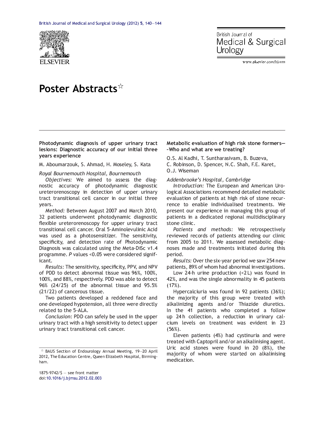 عکس صفحه اول مقاله: Poster Abstracts Poster Abstracts