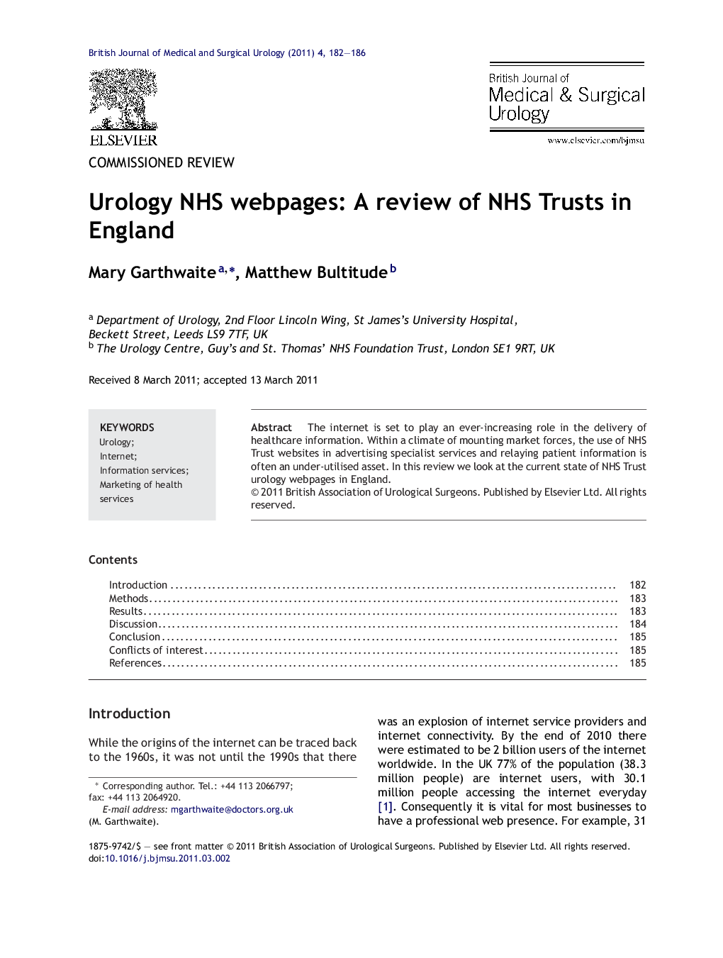 Urology NHS webpages: A review of NHS Trusts in England