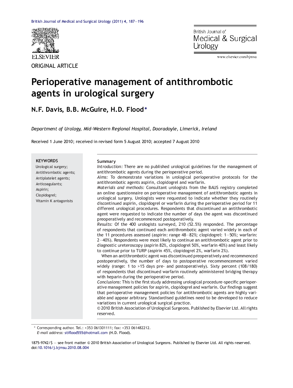 Perioperative management of antithrombotic agents in urological surgery