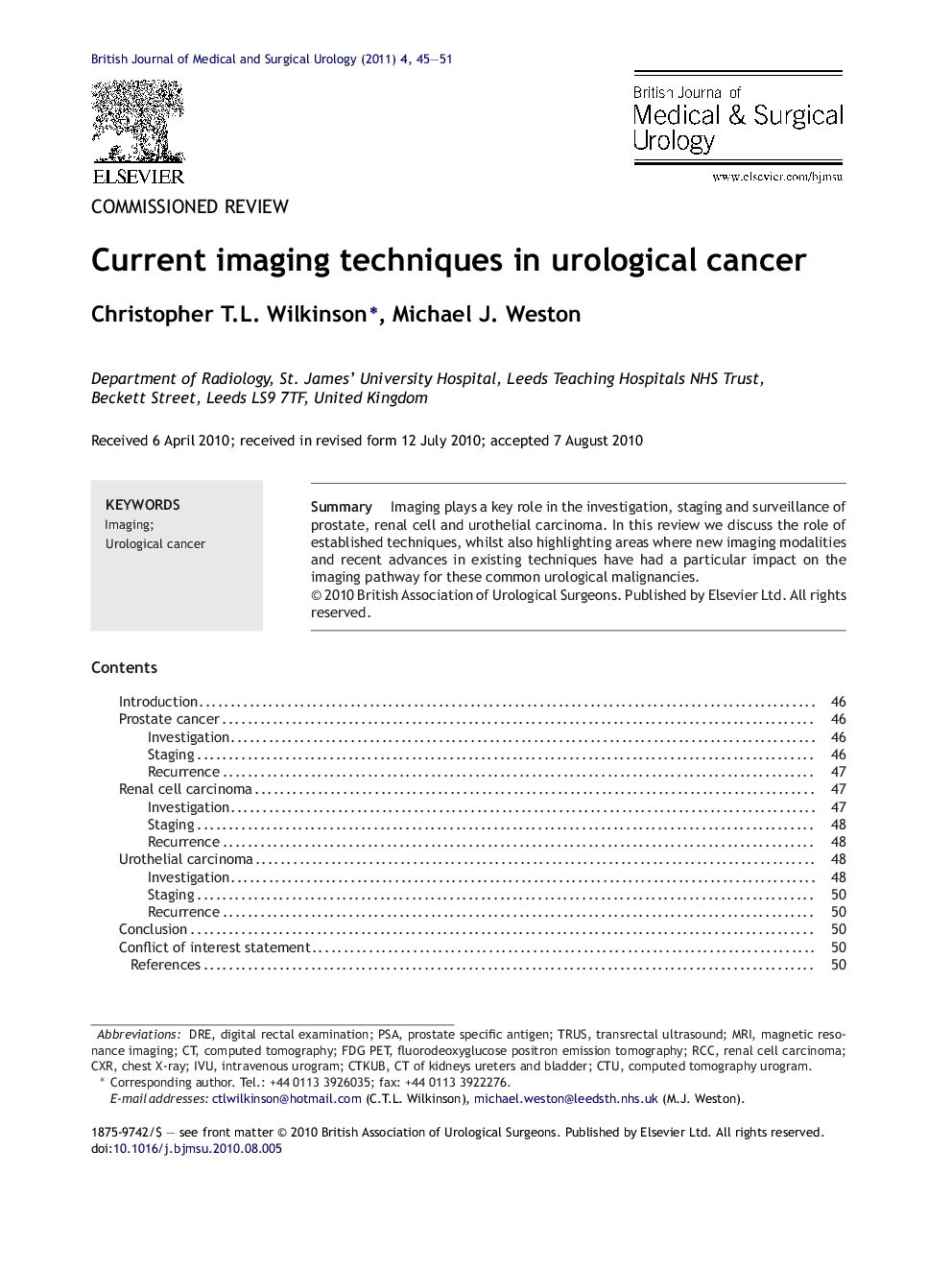 Current imaging techniques in urological cancer