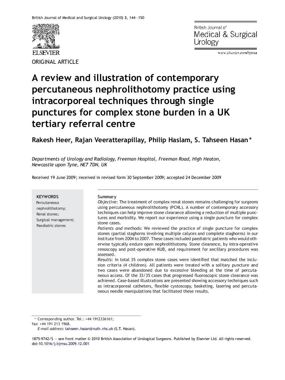 A review and illustration of contemporary percutaneous nephrolithotomy practice using intracorporeal techniques through single punctures for complex stone burden in a UK tertiary referral centre