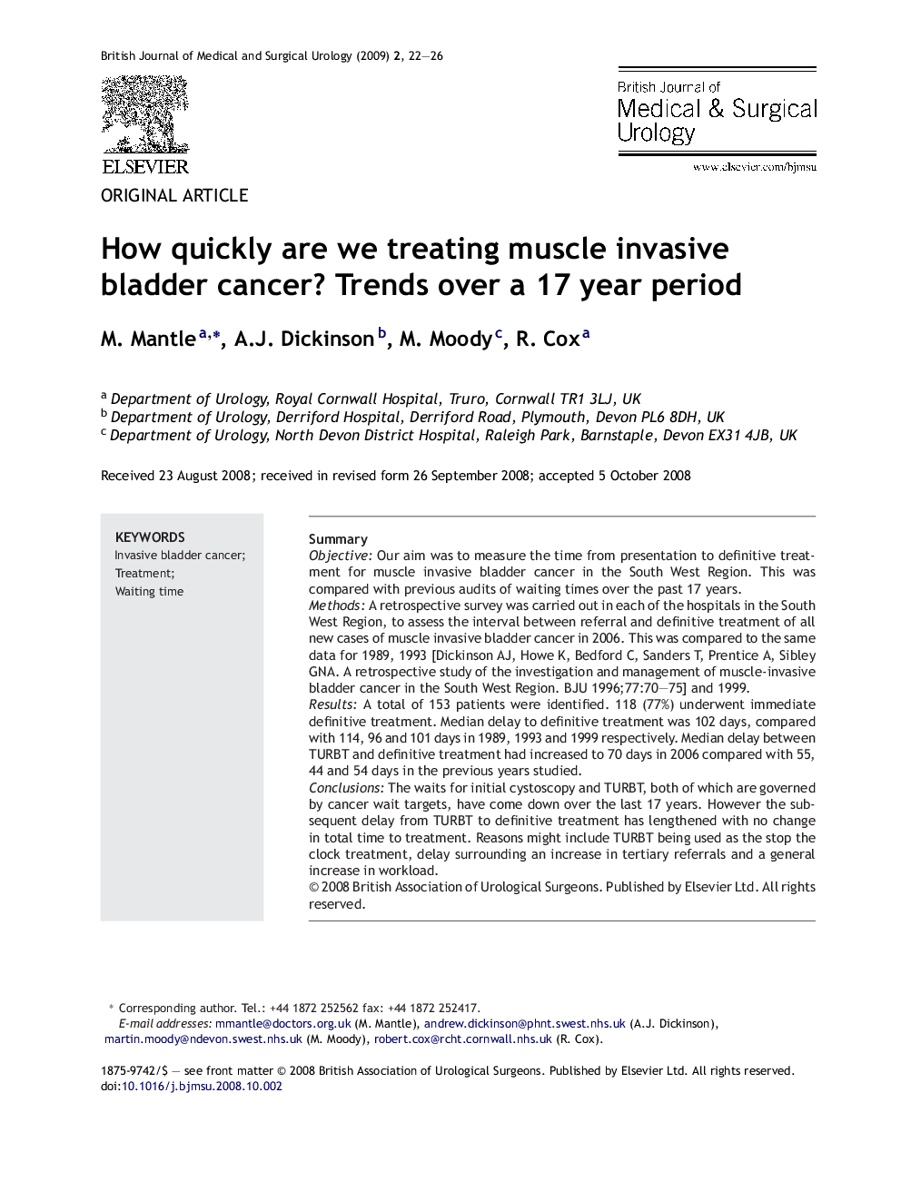 How quickly are we treating muscle invasive bladder cancer? Trends over a 17 year period