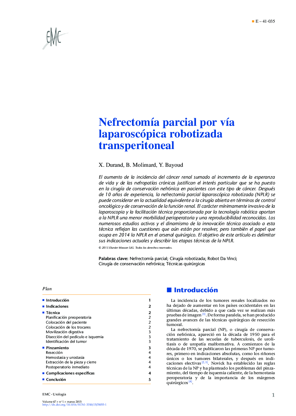 Nefrectomía parcial por vía laparoscópica robotizada transperitoneal