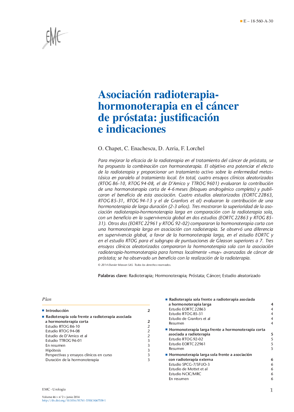 Asociación radioterapia-hormonoterapia en el cáncer de próstata: justificación e indicaciones