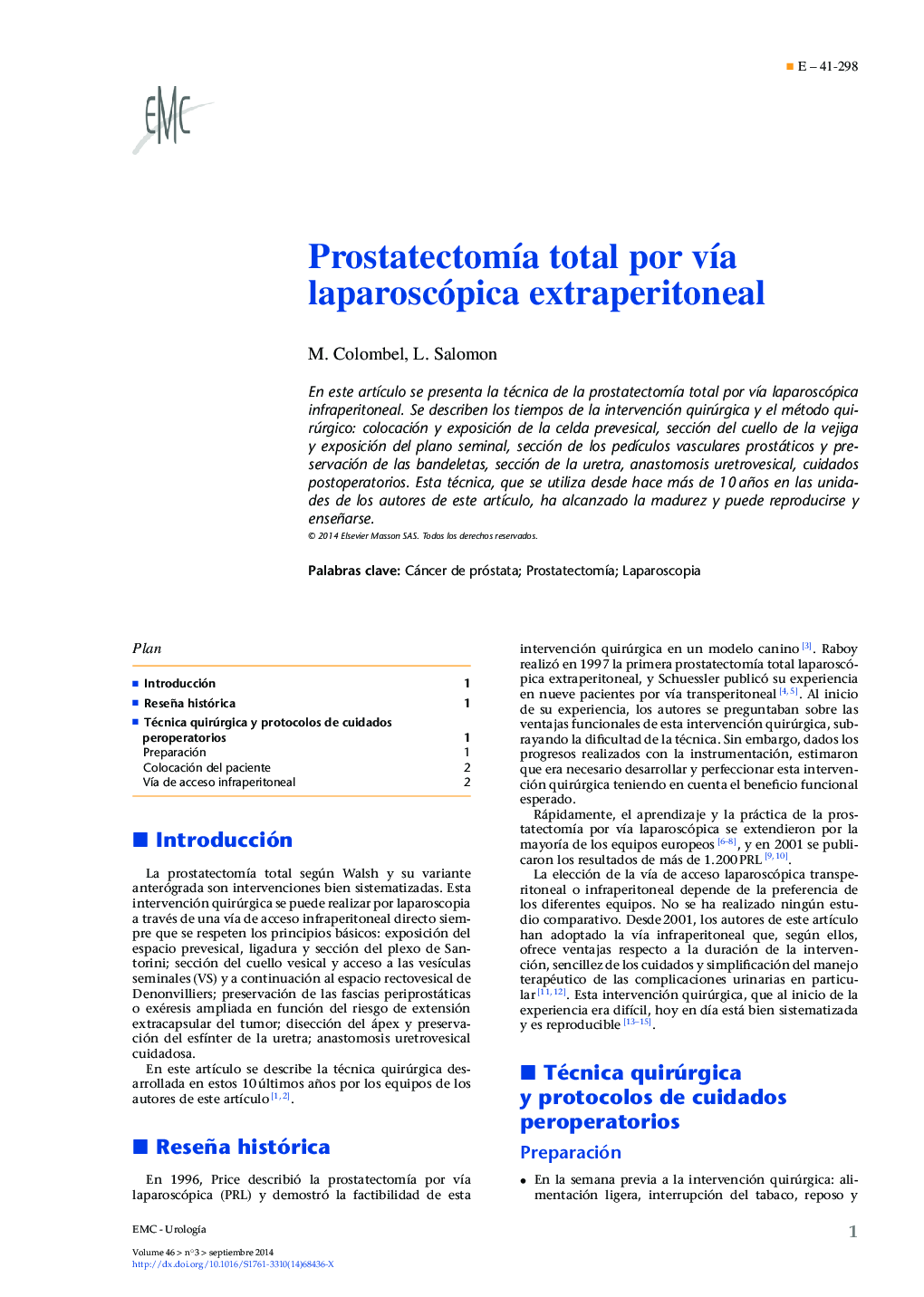 ProstatectomÃ­a total por vÃ­a laparoscópica extraperitoneal