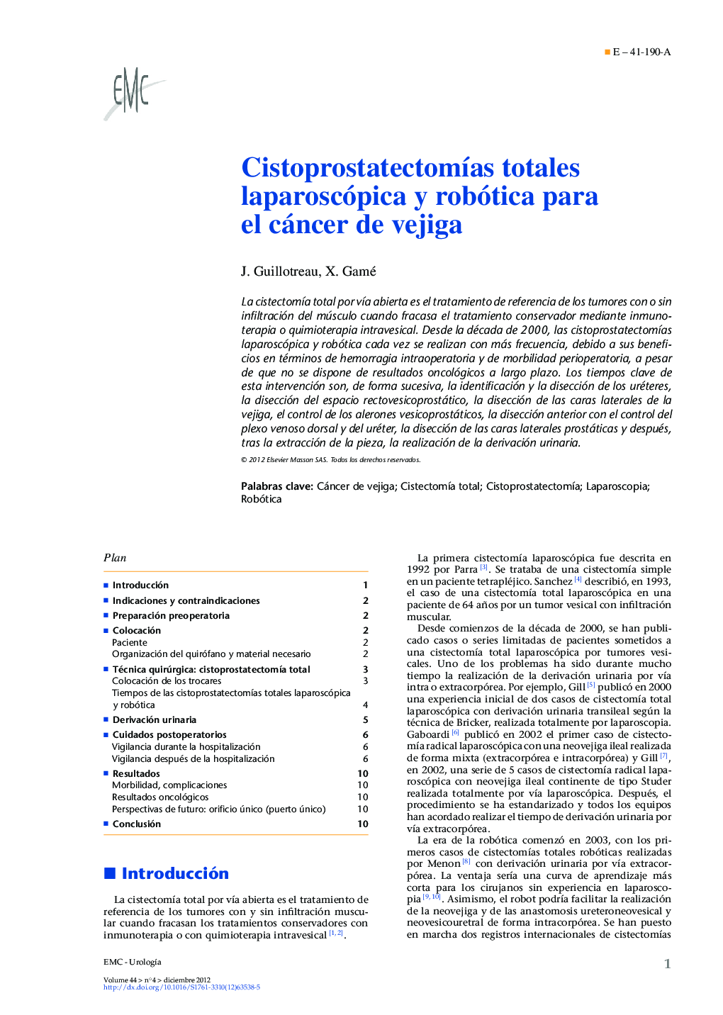 CistoprostatectomÃ­as totales laparoscópica y robótica para el cáncer de vejiga