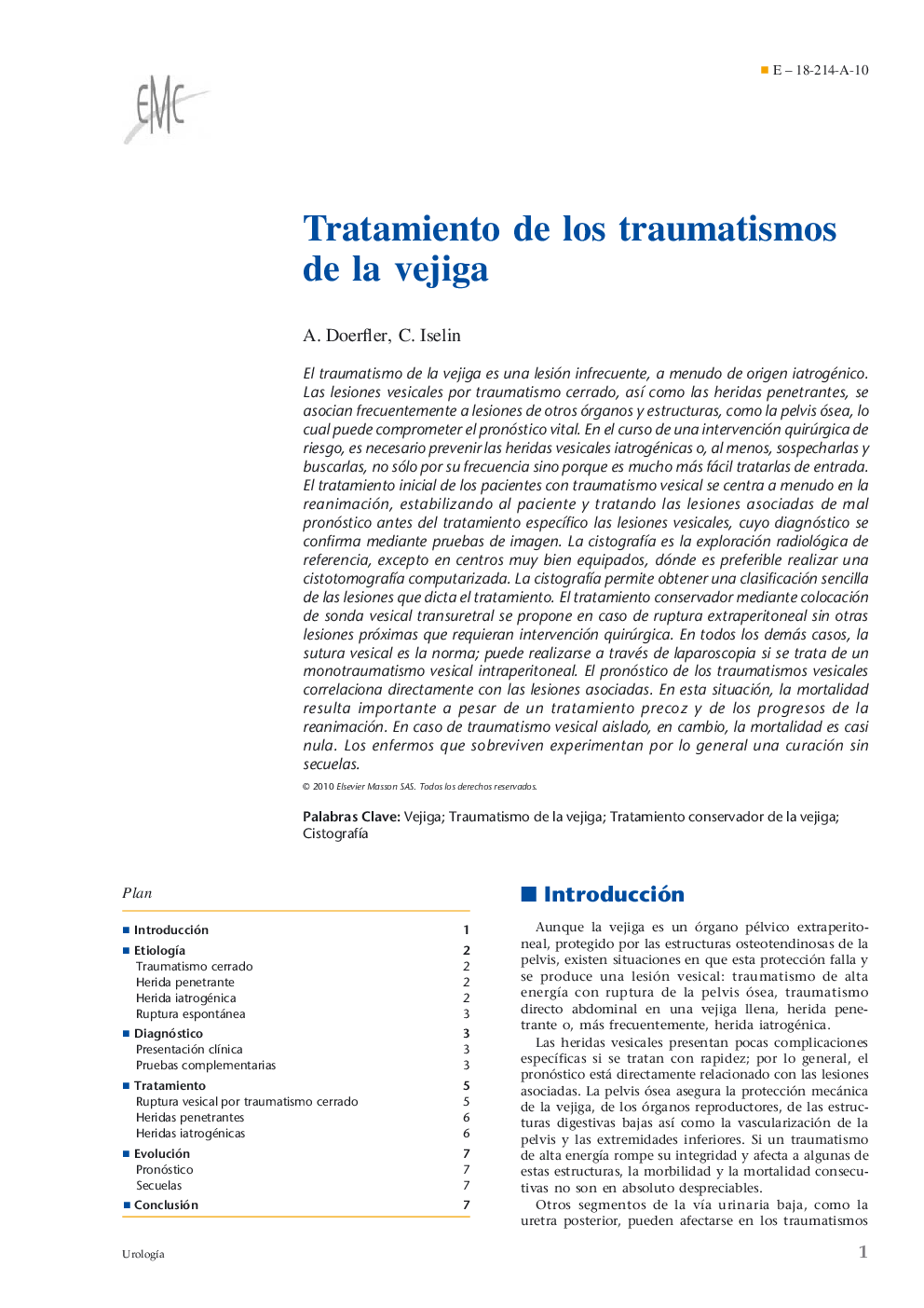 Tratamiento de los traumatismos de la vejiga