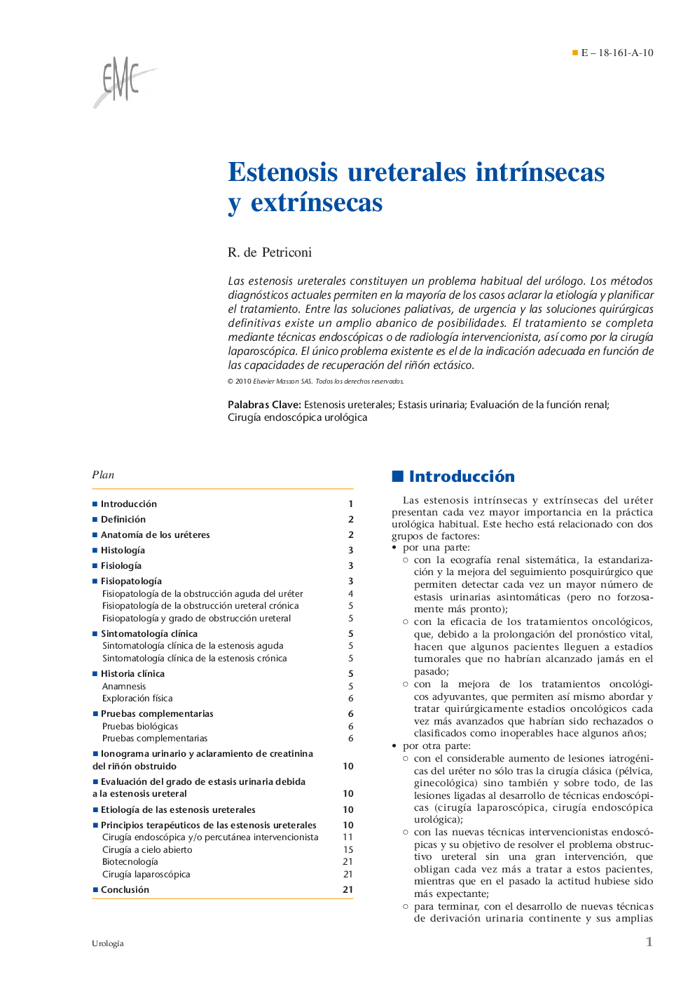 Estenosis ureterales intrÃ­nsecas y extrÃ­nsecas