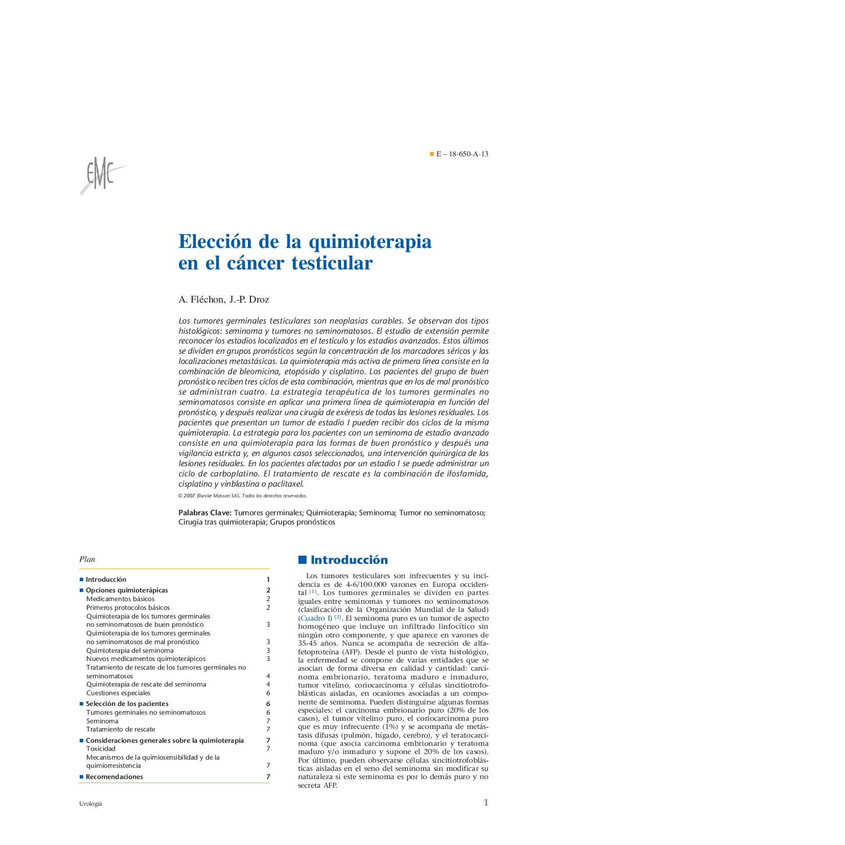 Elección de la quimioterapia en el cáncer testicular