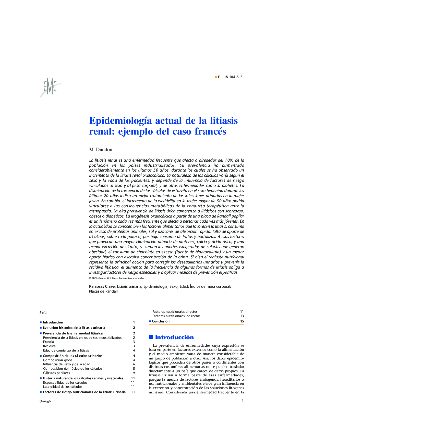 EpidemiologÃ­a actual de la litiasis renal: ejemplo del caso francés