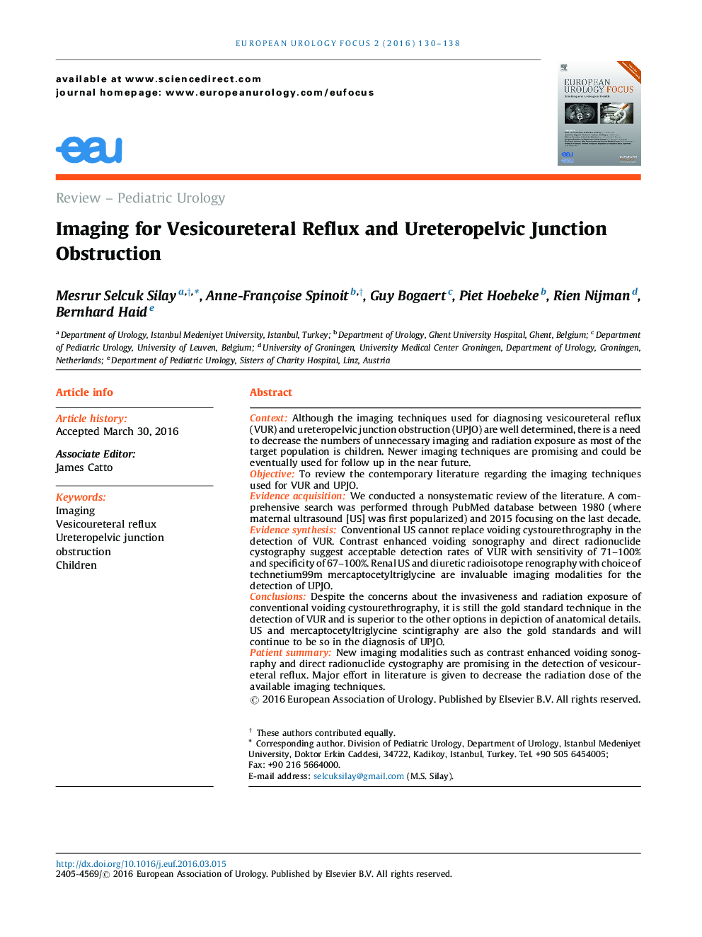 Imaging for Vesicoureteral Reflux and Ureteropelvic Junction Obstruction