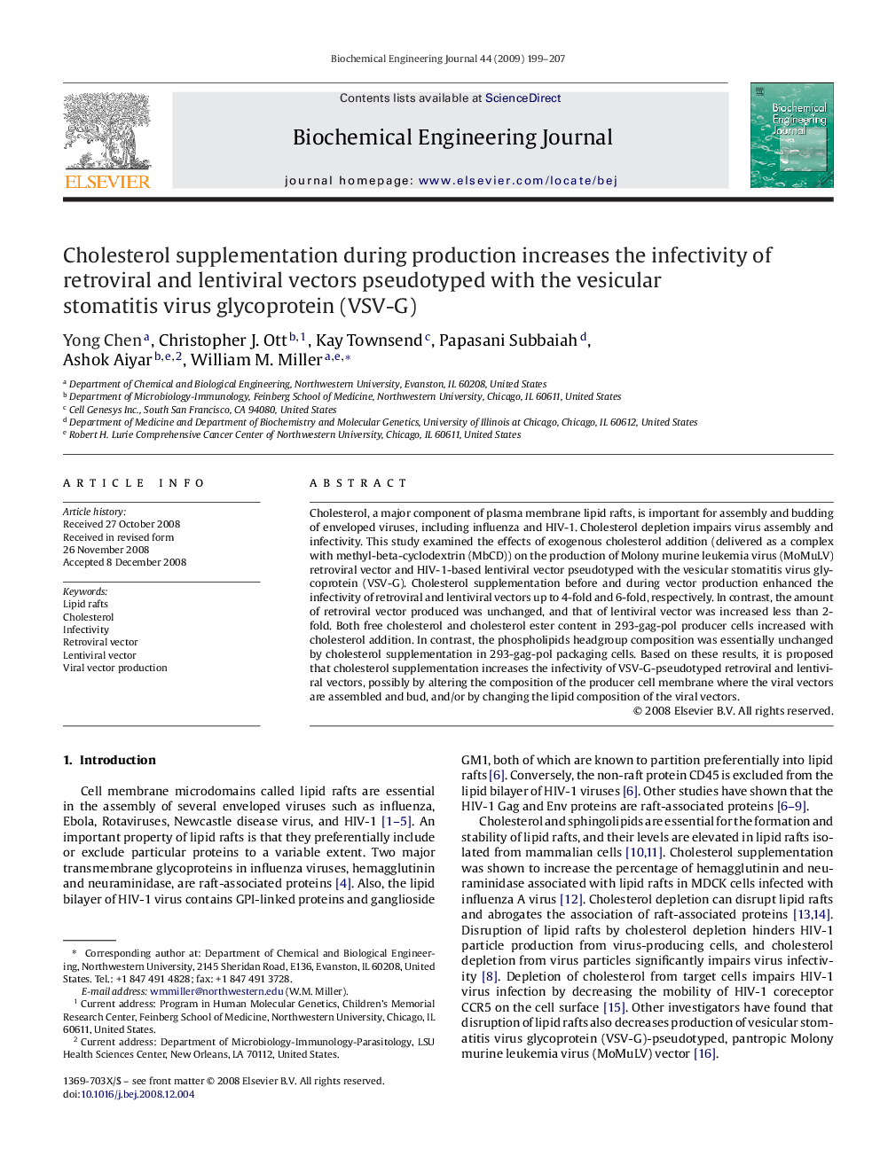 Cholesterol supplementation during production increases the infectivity of retroviral and lentiviral vectors pseudotyped with the vesicular stomatitis virus glycoprotein (VSV-G)