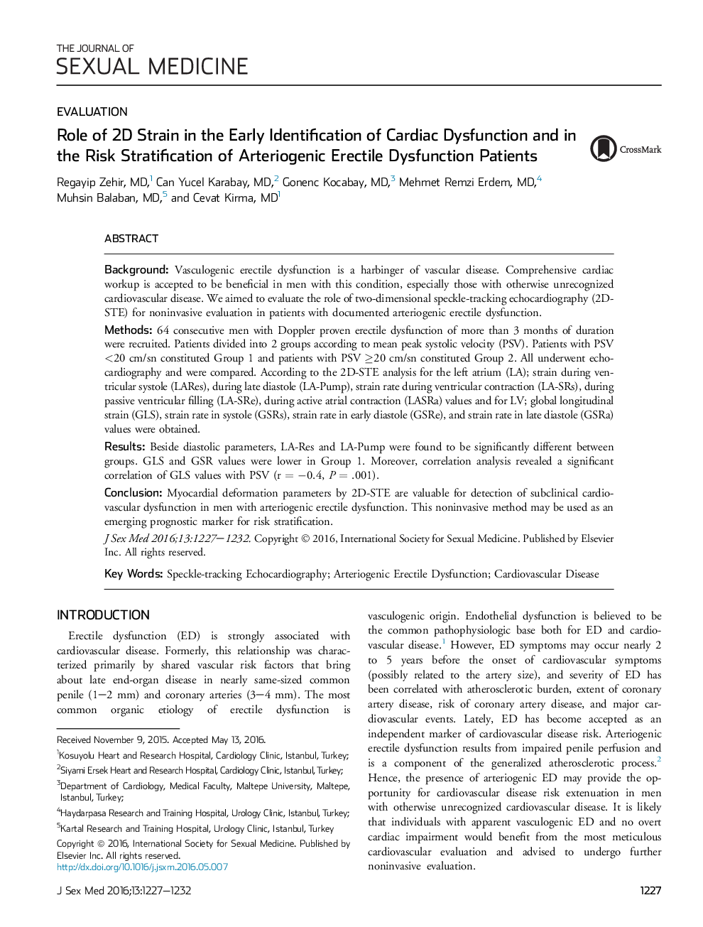 Role of 2D Strain in the Early Identification of Cardiac Dysfunction and in the Risk Stratification of Arteriogenic Erectile Dysfunction Patients 