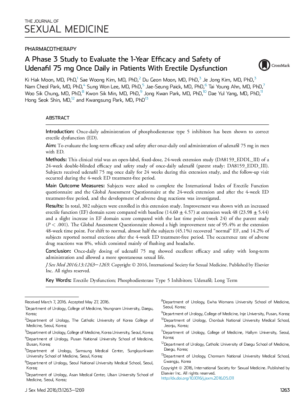 A Phase 3 Study to Evaluate the 1-Year Efficacy and Safety of Udenafil 75 mg Once Daily in Patients With Erectile Dysfunction 