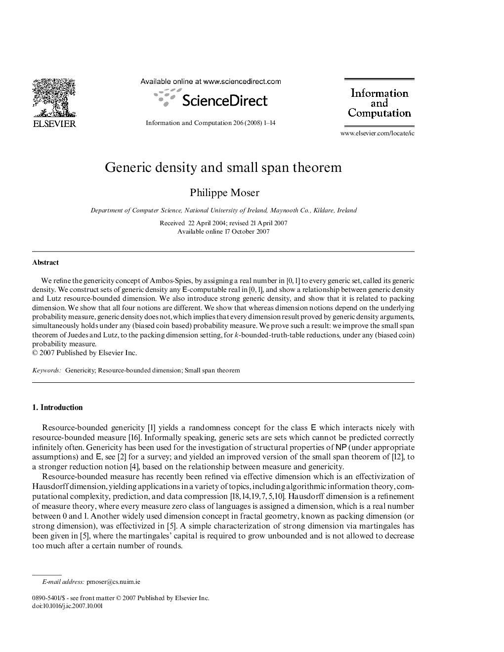 عکس صفحه اول مقاله: Generic density and small span theorem Generic density and small span theorem