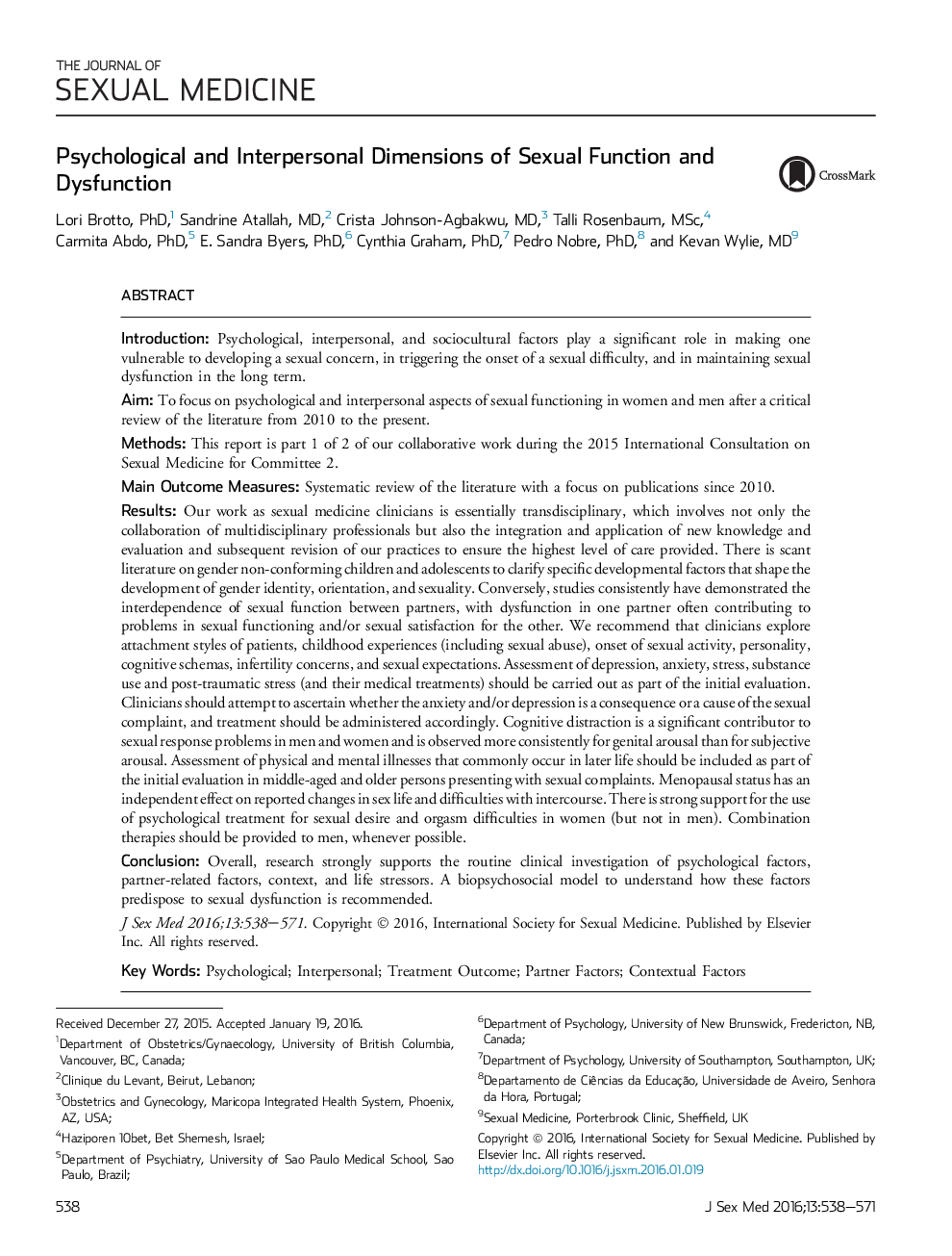 Psychological and Interpersonal Dimensions of Sexual Function and Dysfunction 