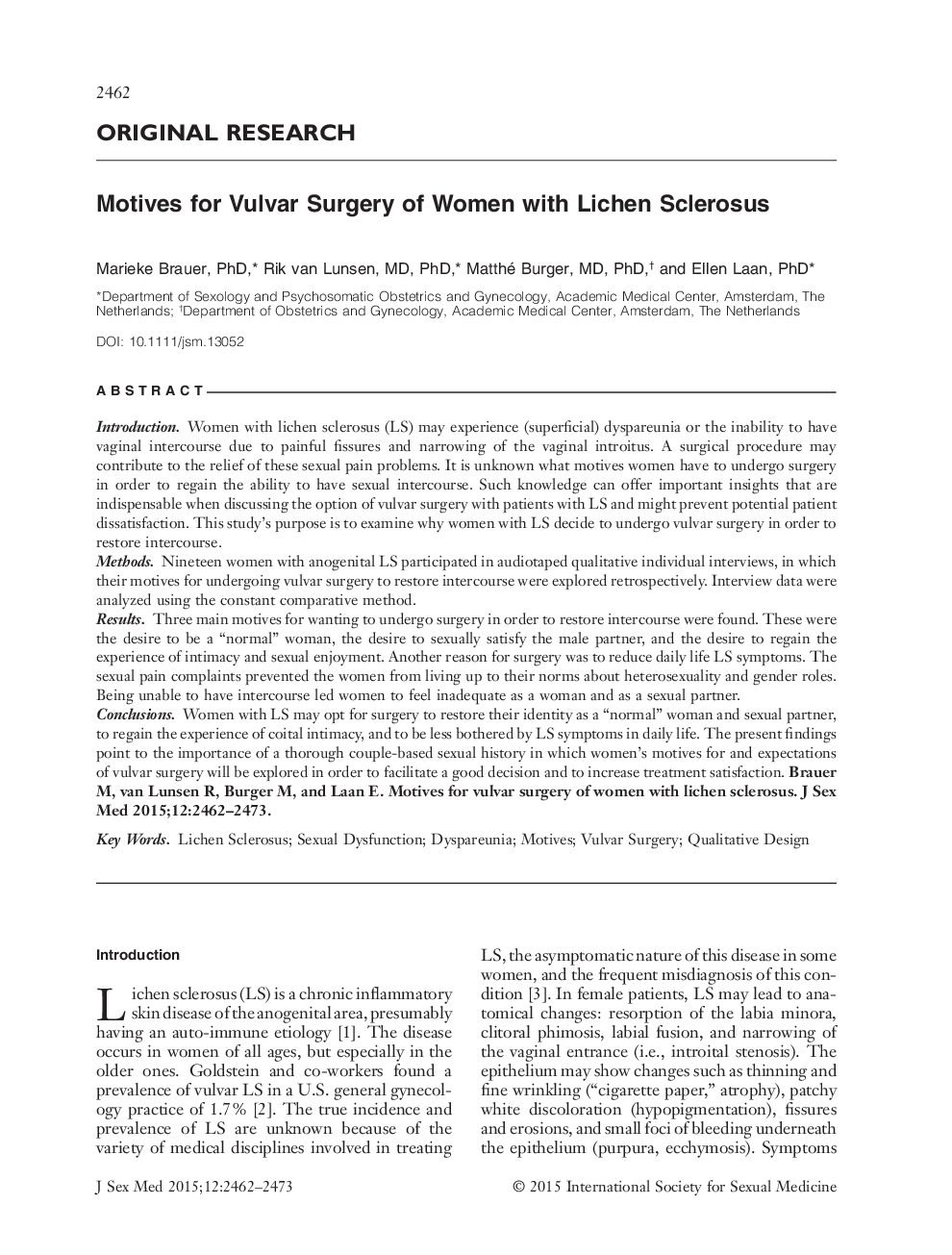 Motives for Vulvar Surgery of Women with Lichen Sclerosus