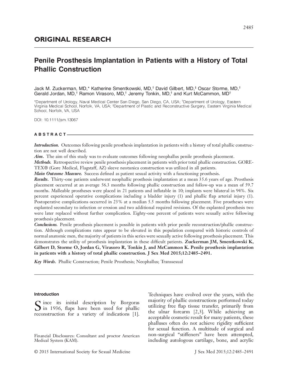 Penile Prosthesis Implantation in Patients with a History of Total Phallic Construction