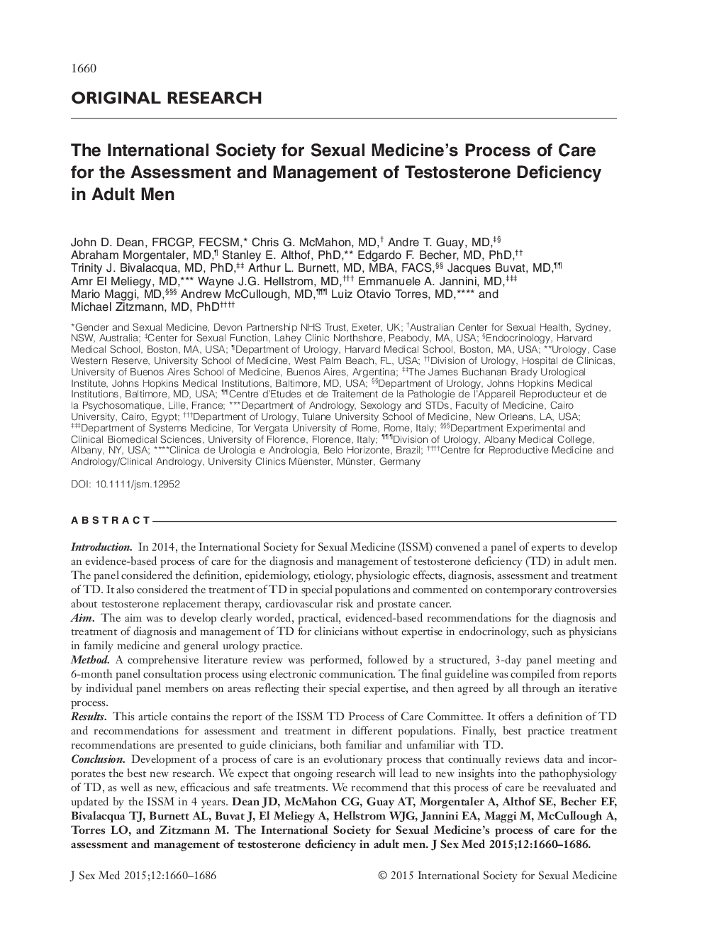The International Society for Sexual Medicine's Process of Care for the Assessment and Management of Testosterone Deficiency in Adult Men