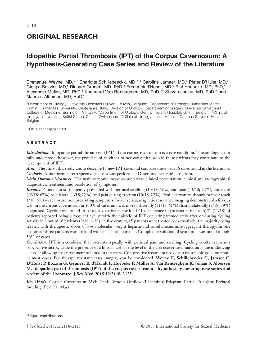 Idiopathic Partial Thrombosis (IPT) of the Corpus Cavernosum: A Hypothesis-Generating Case Series and Review of the Literature