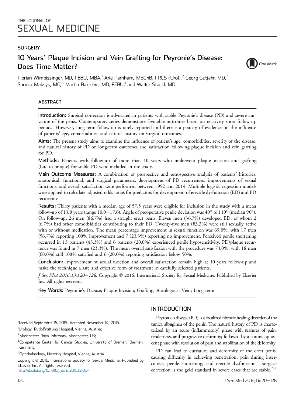 10 Years' Plaque Incision and Vein Grafting for Peyronie's Disease: Does Time Matter?