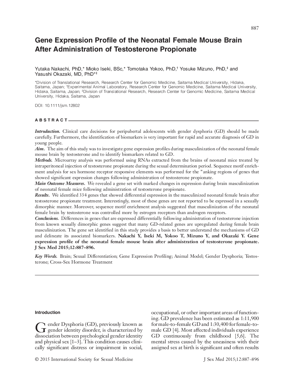 Gene Expression Profile of the Neonatal Female Mouse Brain After Administration of Testosterone Propionate