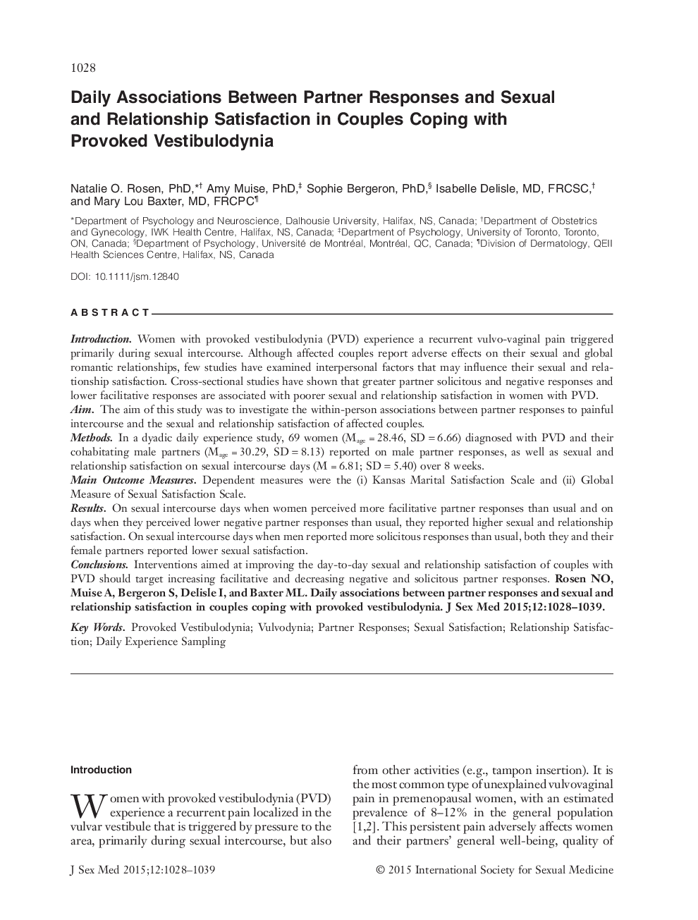 Daily Associations Between Partner Responses and Sexual and Relationship Satisfaction in Couples Coping with Provoked Vestibulodynia 