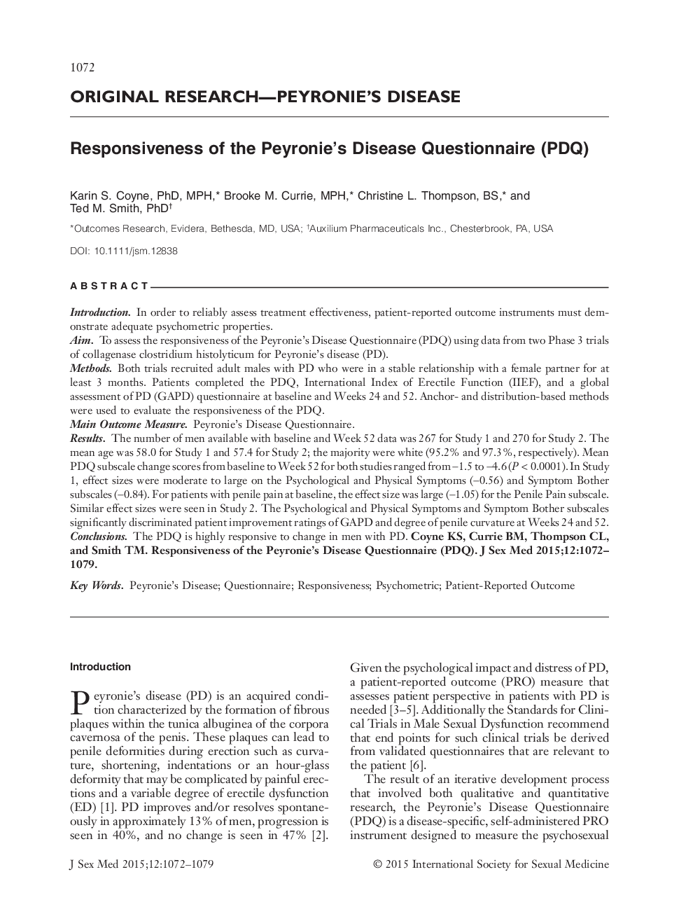 Responsiveness of the Peyronie's Disease Questionnaire (PDQ)