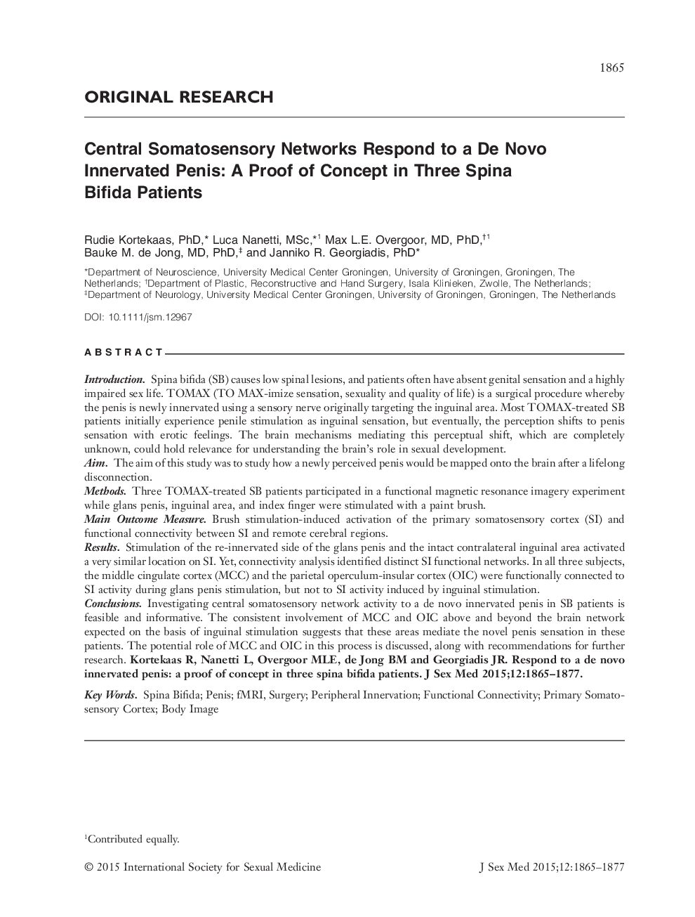 Central Somatosensory Networks Respond to a De Novo Innervated Penis: A Proof of Concept in Three Spina Bifida Patients