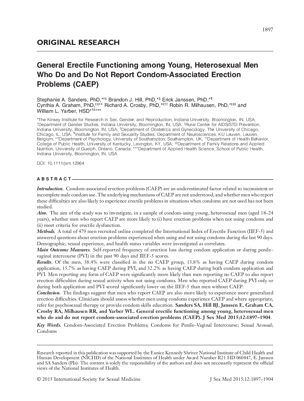 General Erectile Functioning among Young, Heterosexual Men Who Do and Do Not Report Condom‐Associated Erection Problems (CAEP)