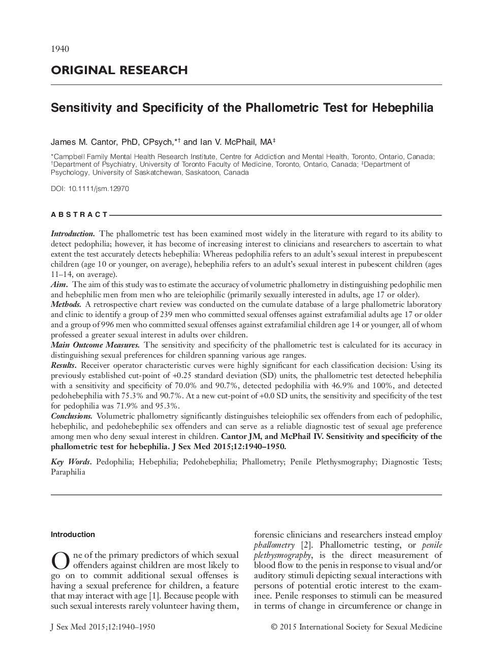 Sensitivity and Specificity of the Phallometric Test for Hebephilia