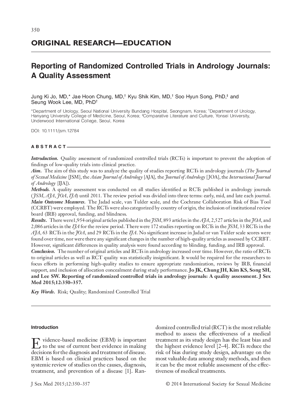 Reporting of Randomized Controlled Trials in Andrology Journals: A Quality Assessment 