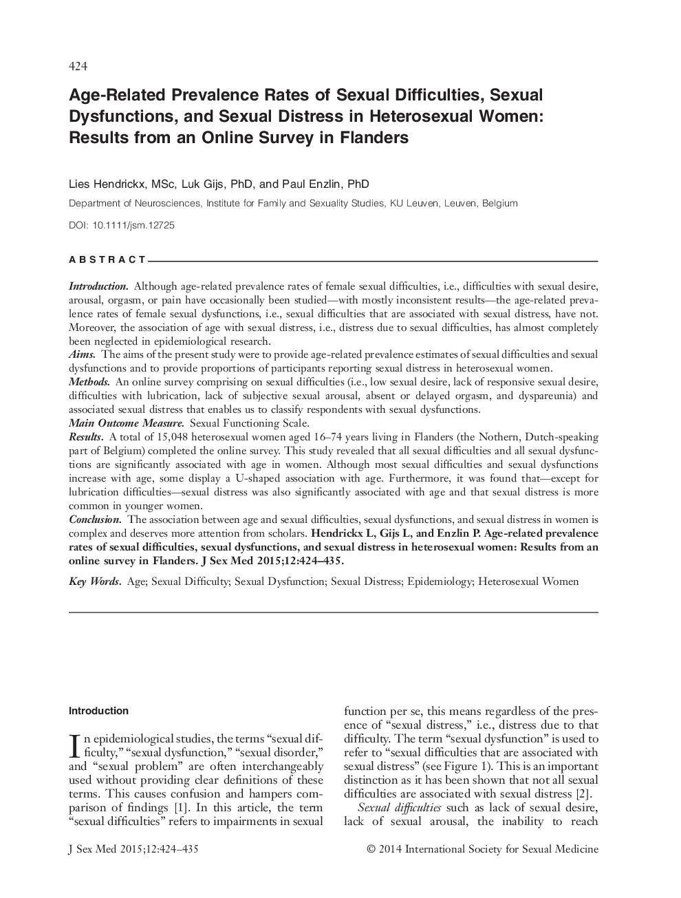 Age‐Related Prevalence Rates of Sexual Difficulties, Sexual Dysfunctions, and Sexual Distress in Heterosexual Women: Results from an Online Survey in Flanders 