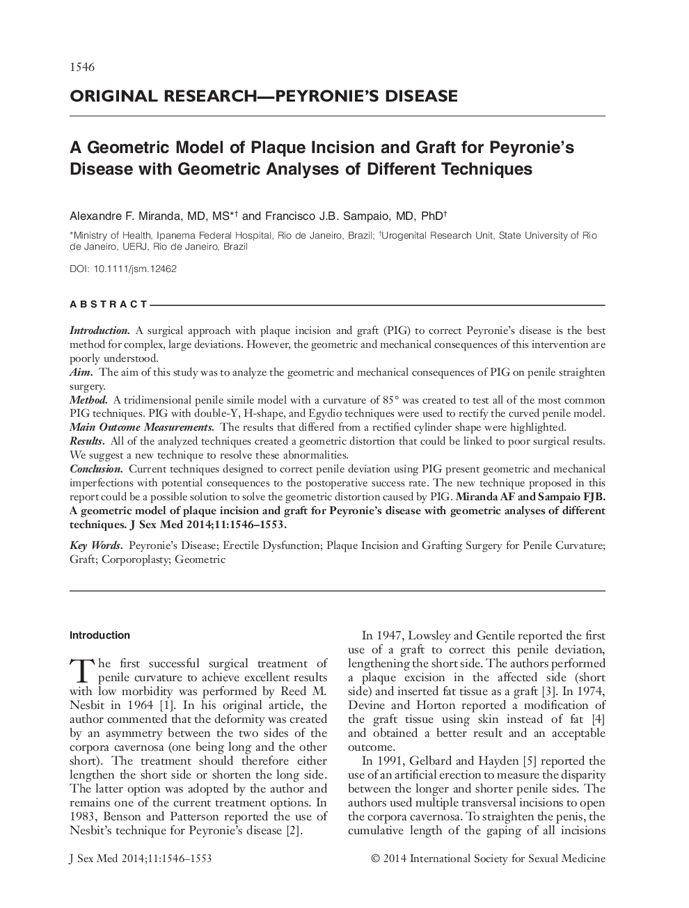 یک مدل هندسی برش پلاک و پیوند برای بیماری پایرونی با تحلیل هندسی روش های مختلف 