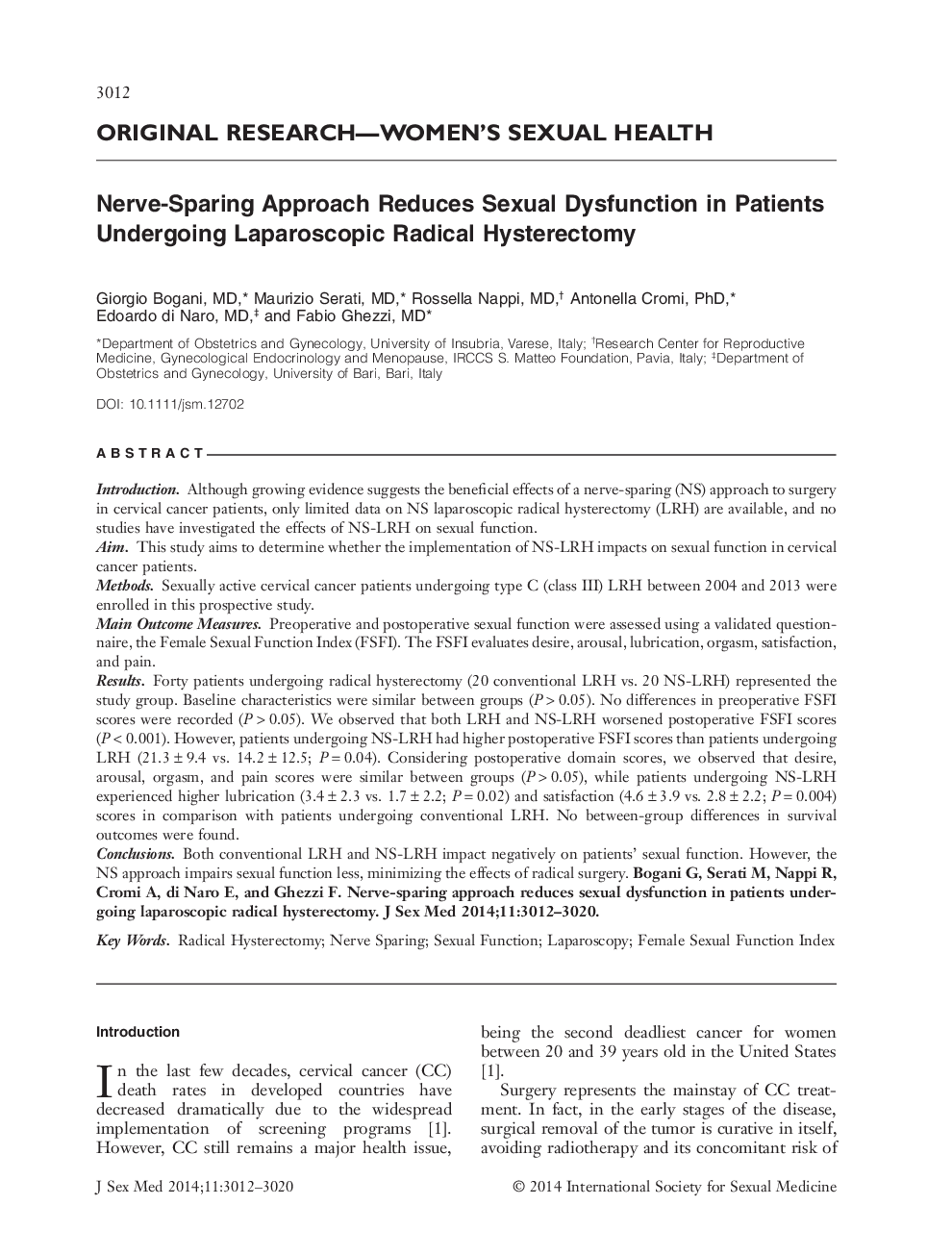 Nerve‐Sparing Approach Reduces Sexual Dysfunction in Patients Undergoing Laparoscopic Radical Hysterectomy 