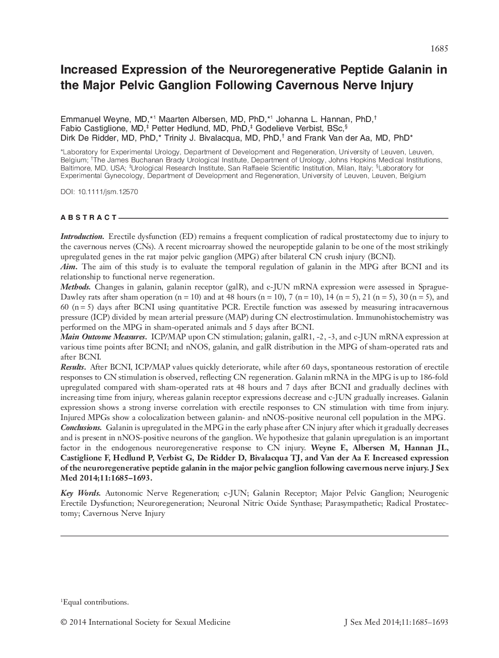 Increased Expression of the Neuroregenerative Peptide Galanin in the Major Pelvic Ganglion Following Cavernous Nerve Injury 