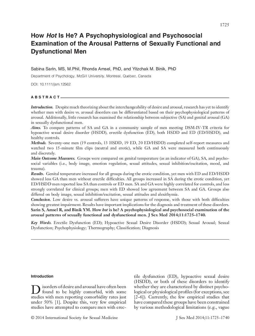 چقدر داغ است؟ یک بررسی روانشناختی و روان شناختی از الگوهای برانگیختگی مردان جنسیت عملکردی و ناکارآمد 