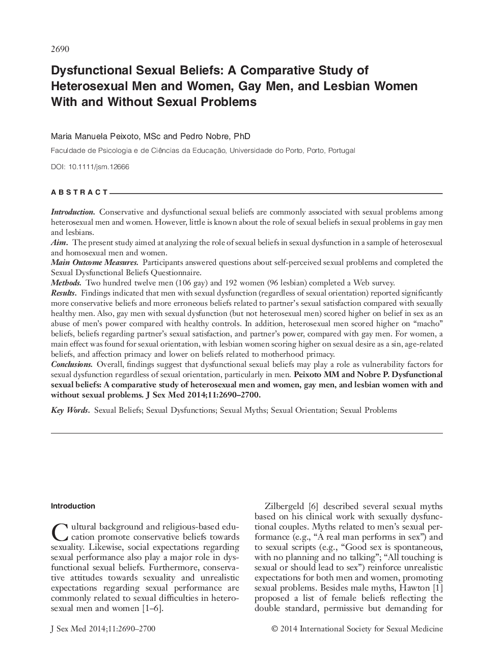 Dysfunctional Sexual Beliefs: A Comparative Study of Heterosexual Men and Women, Gay Men, and Lesbian Women With and Without Sexual Problems 