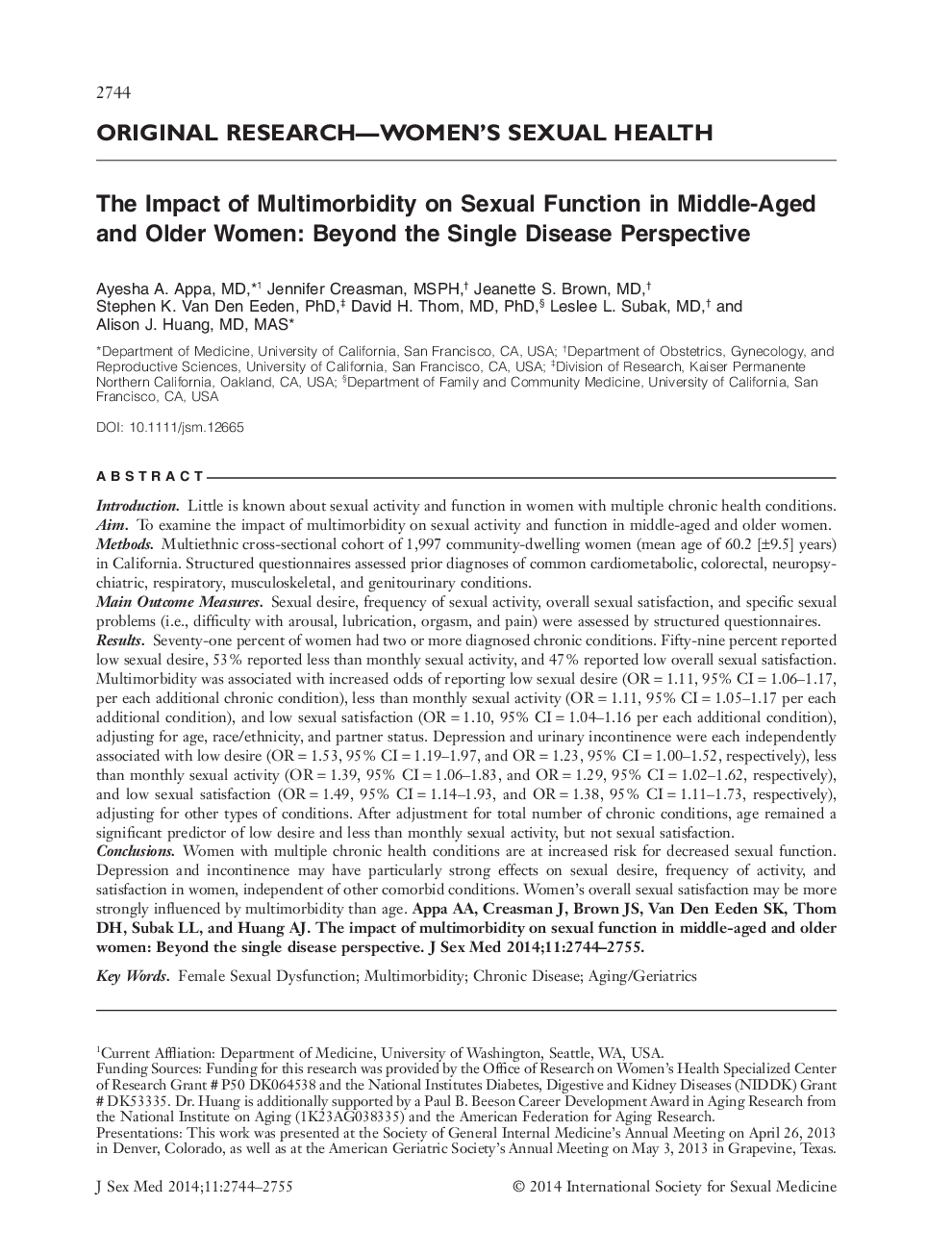 The Impact of Multimorbidity on Sexual Function in Middle-Aged and Older Women: Beyond the Single Disease Perspective 
