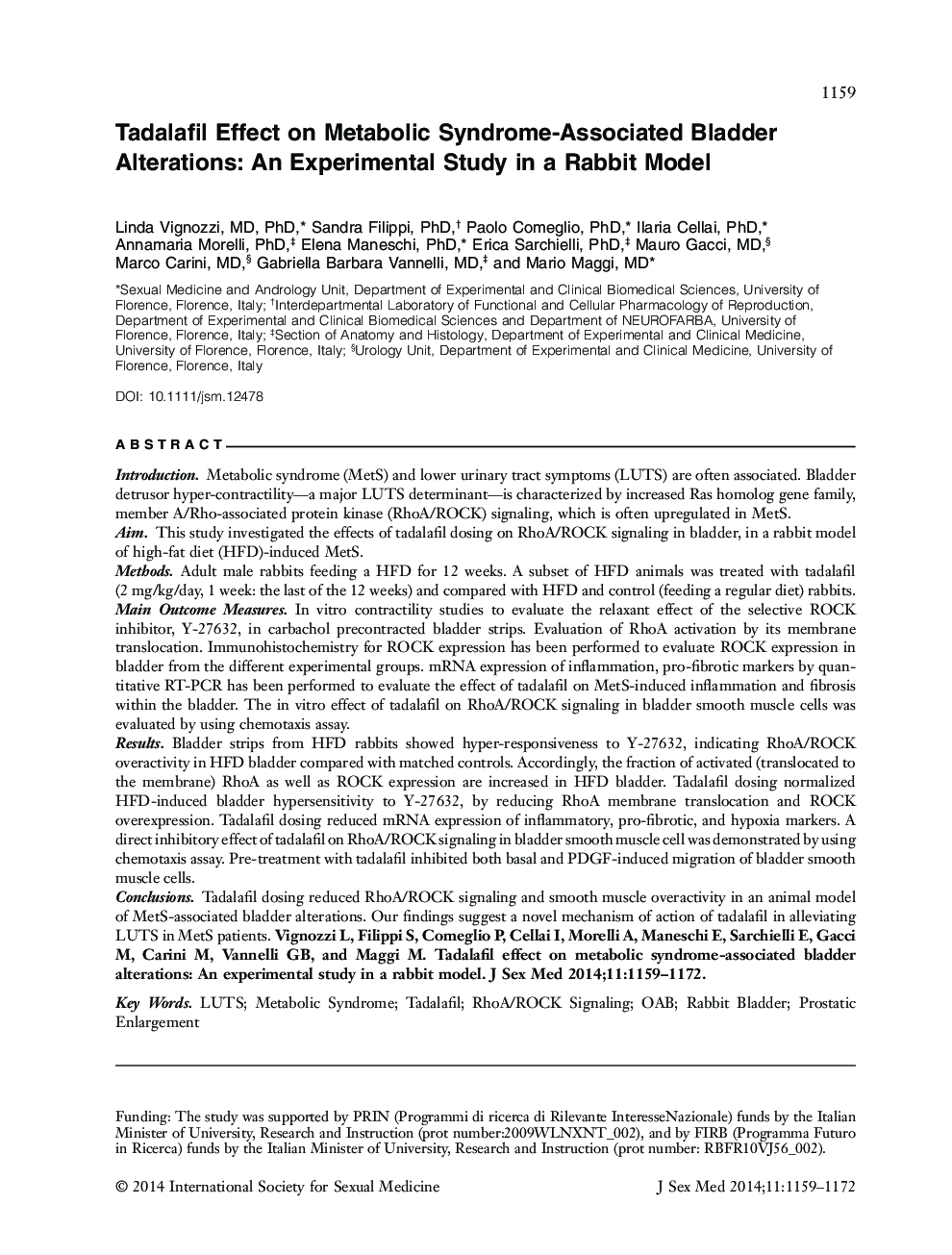 Tadalafil Effect on Metabolic SyndromeâAssociated Bladder Alterations: An Experimental Study in a Rabbit Model