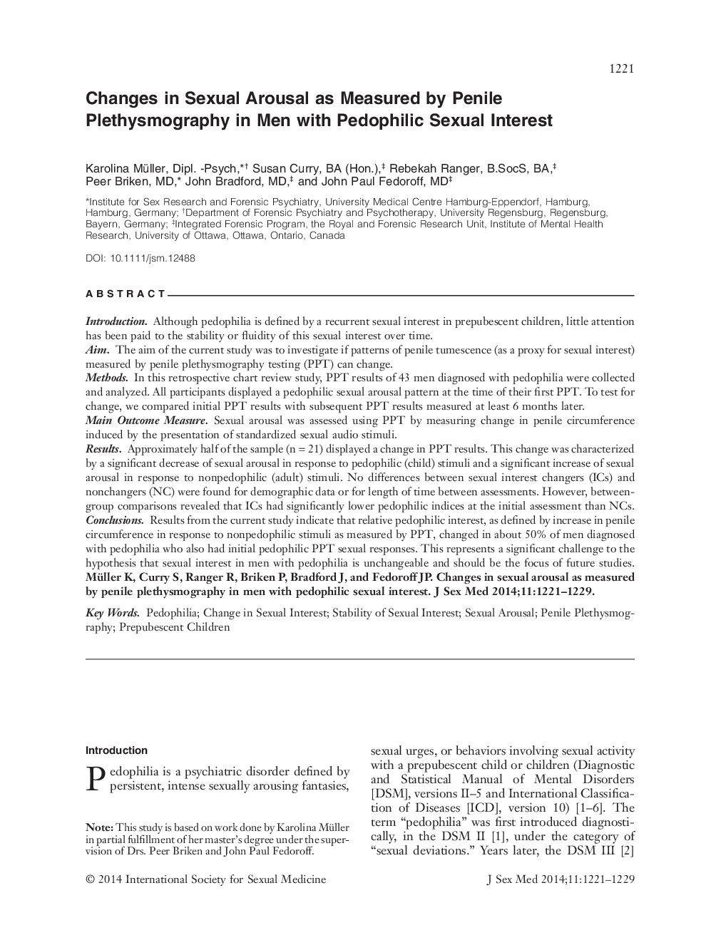 Changes in Sexual Arousal as Measured by Penile Plethysmography in Men with Pedophilic Sexual Interest 