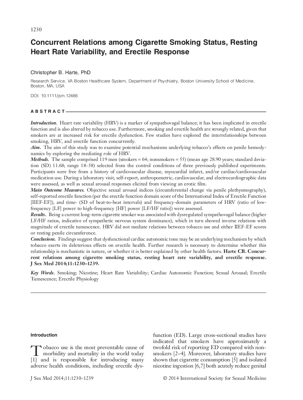 Concurrent Relations among Cigarette Smoking Status, Resting Heart Rate Variability, and Erectile Response