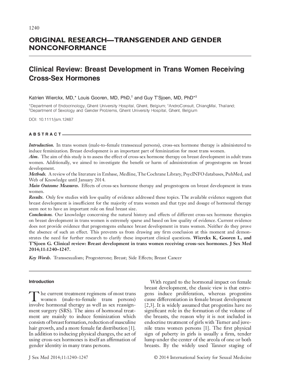 Clinical Review: Breast Development in Trans Women Receiving Cross-Sex Hormones 