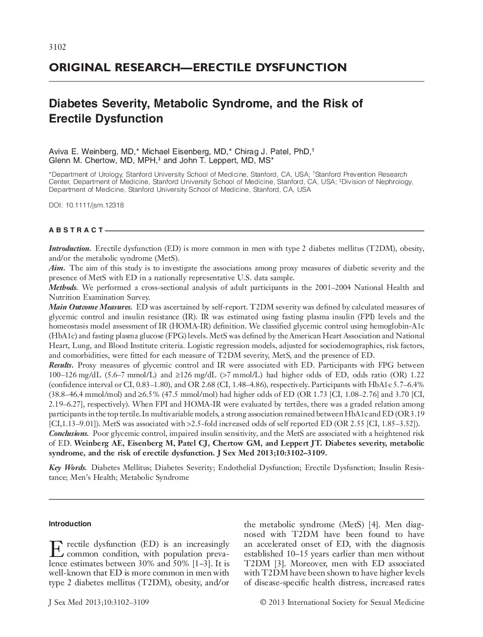 عکس صفحه اول مقاله: Diabetes Severity, Metabolic Syndrome, and the Risk of Erectile Dysfunction Diabetes Severity, Metabolic Syndrome, and the Risk of Erectile Dysfunction