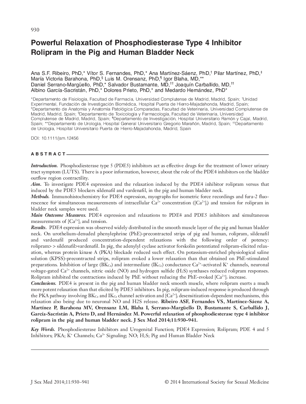 Powerful Relaxation of Phosphodiesterase Type 4 Inhibitor Rolipram in the Pig and Human Bladder Neck