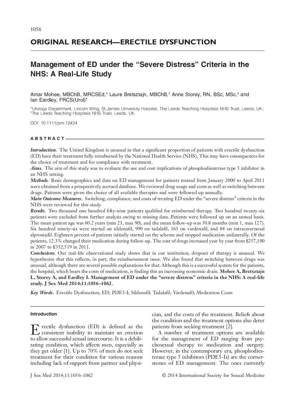 Management of ED under the “Severe Distress” Criteria in the NHS: A Real‐Life Study 